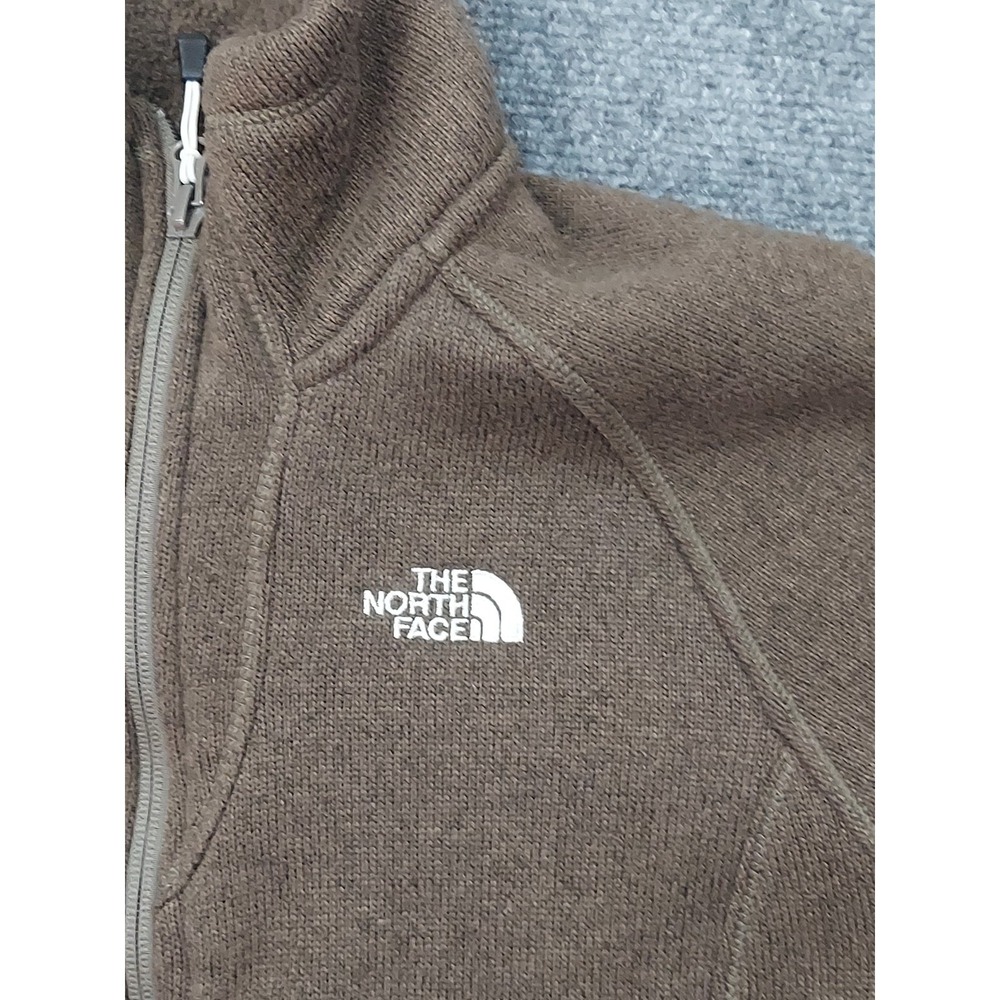 THE NORTH FACE Jacket Womens Small Brown Full Zip Mock Neck Pockets Fleece Logo - Picture 2 of 13